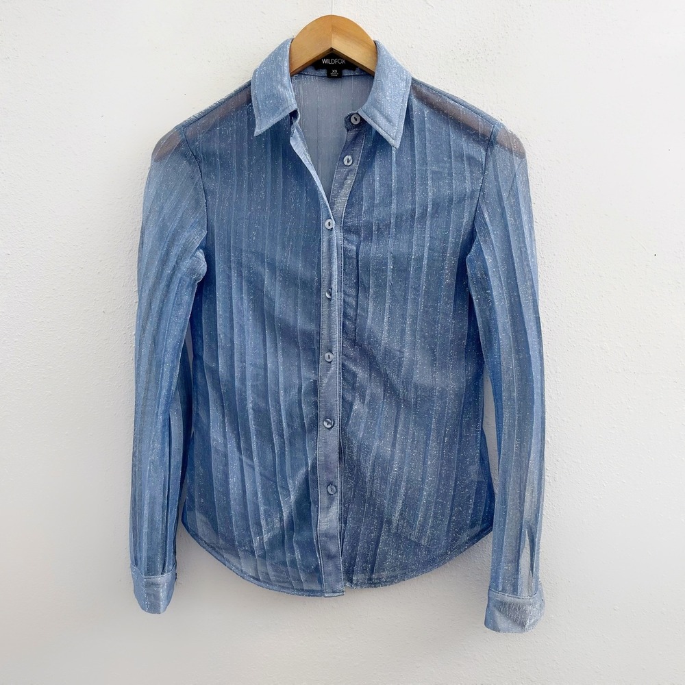 WILDFOX Pleated Sheer Button Down Shirt Size XS